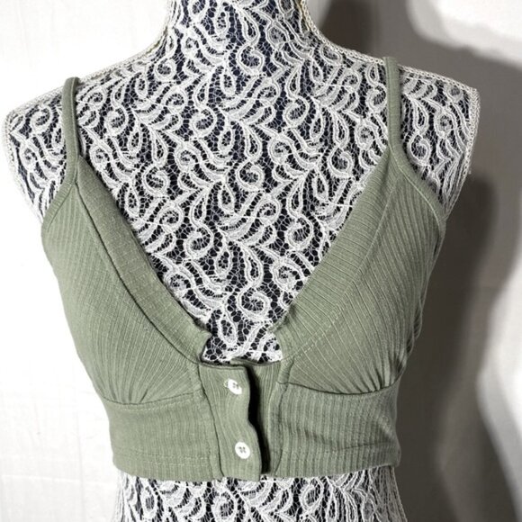 PrettyLittleThing Tops - SOLD-Pretty Little Thing Green Ribbed Button Up Bra Top Crop Top 4